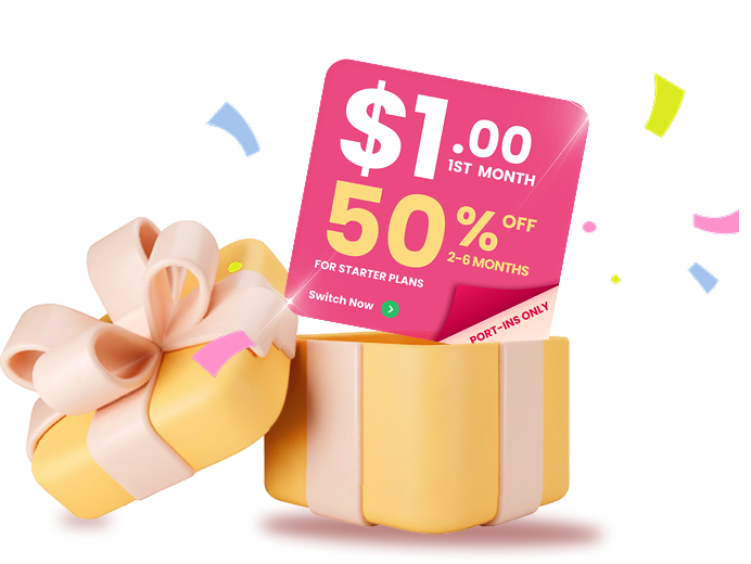 Starter 29GB SIM deal offering the first month for $1, followed by 50% off for the next five months.